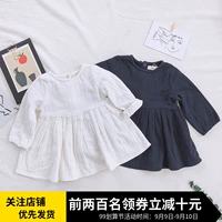 Váy Pháp nhẹ lưng nơ nhỏ màu rắn Váy bé gái retro retro trắng thắt lưng váy nhỏ - Váy váy cho bé