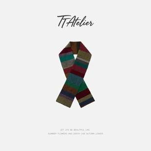 TT设计师【彩虹方糖】时尚经典多色条纹纯绵羊毛围巾TT191479G