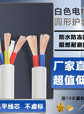 电线国标家用软2芯护套电车充电1.5白色3芯4/6平方电源2.5电缆线