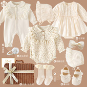 秋冬高档透气新品 纯棉女宝宝衣服碎花套装 新生婴儿礼盒送礼礼物