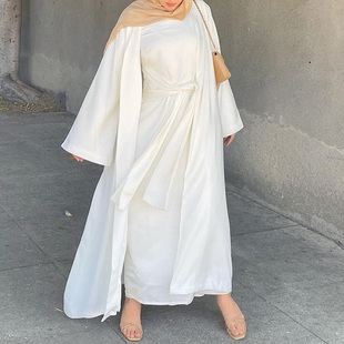 沙特阿拉伯女套装长裙白袍优雅时尚土耳其迪拜连衣裙马来西亚长袍