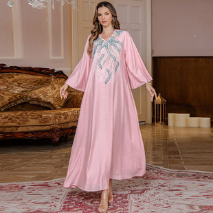 少数民族风回族女装管珠绣长袍气质宽松长款连衣裙土耳其旅游长裙