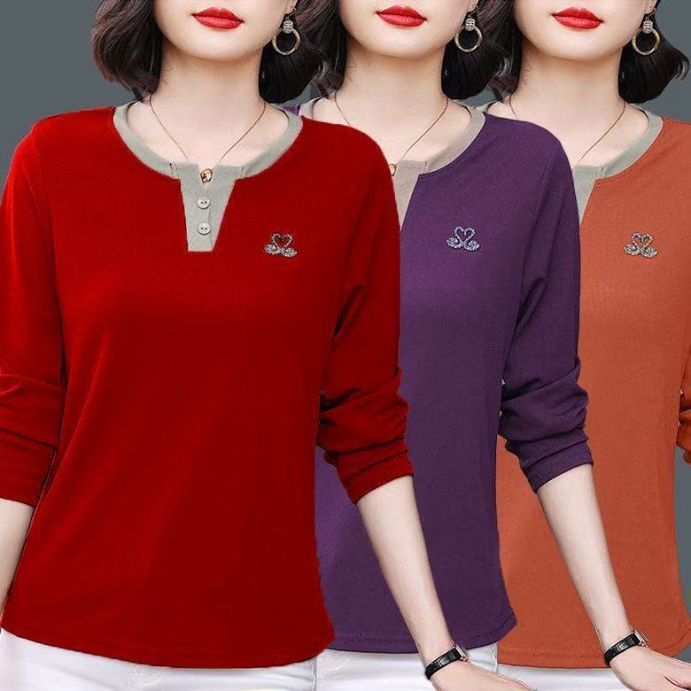 中老年女士休闲上衣圆领时尚长袖