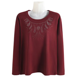 中老年长袖T恤秋冬女装秋衣德绒保暖上衣妈妈圆领洋气通勤打底衫