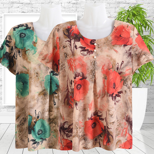 妈妈装新款夏季T恤冰丝短袖中老年半袖宽松加肥加大奶奶上衣200斤