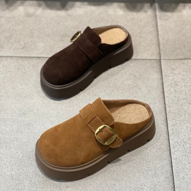 2025新款反绒皮勃肯鞋女懒人一脚蹬厚底增高休闲包头半拖外穿百搭