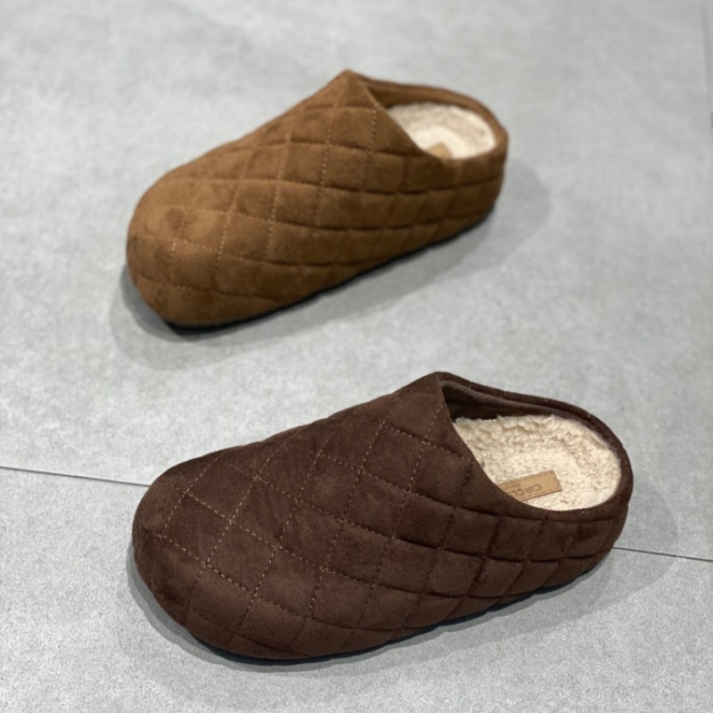 菱格纹勃肯鞋女2025冬季新款厚底包头半拖加绒保暖一脚蹬懒人鞋女