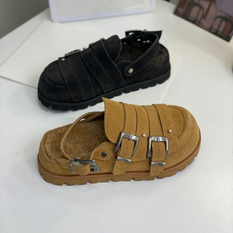 磨砂皮厚底勃肯鞋女2025冬季新款包头半拖外穿一脚蹬增高懒人鞋女