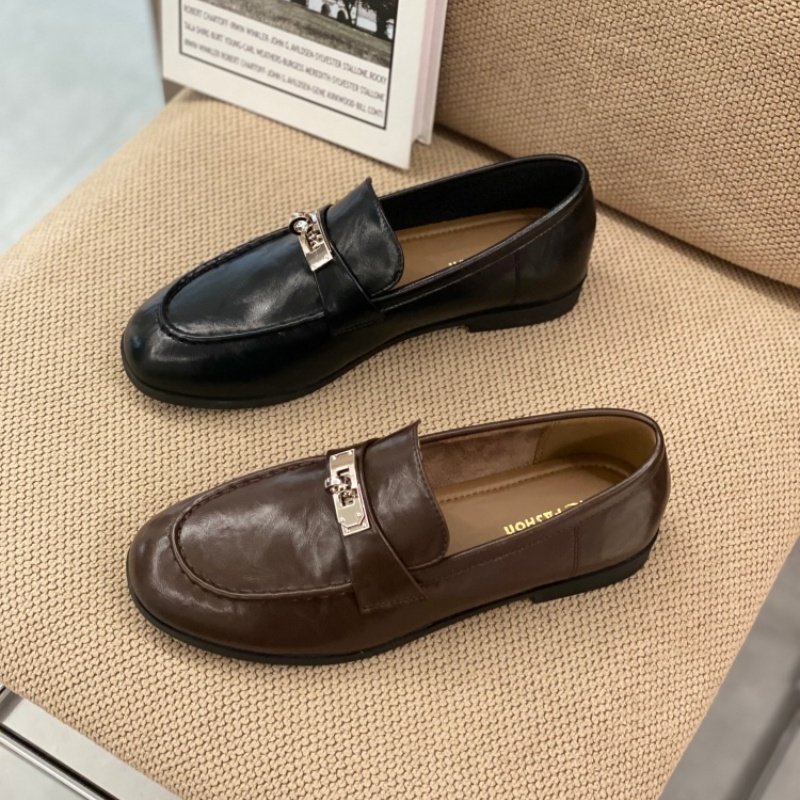 韩版真皮乐福鞋女2026春季一脚蹬平底鞋百搭深口单鞋中跟小皮鞋女,女鞋,深口单鞋,淘宝优惠券,粉丝福利购,淘宝优惠卷