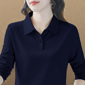 纯棉polo衫长袖t恤女装春秋季新款洋气大码宽松显瘦减龄百搭上衣