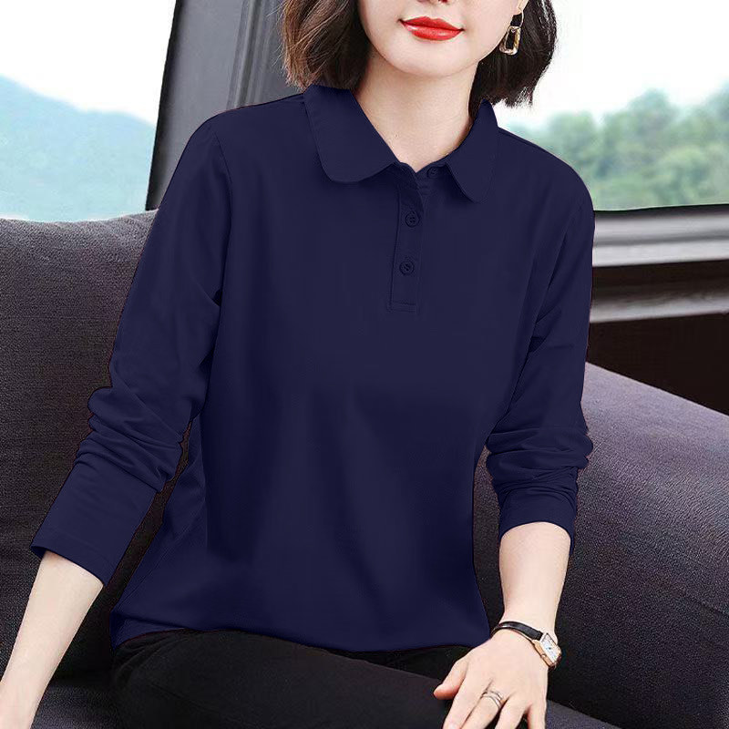 纯棉大码polo衫长袖t恤女2025秋冬新款显瘦洋气宽松减龄百搭上衣