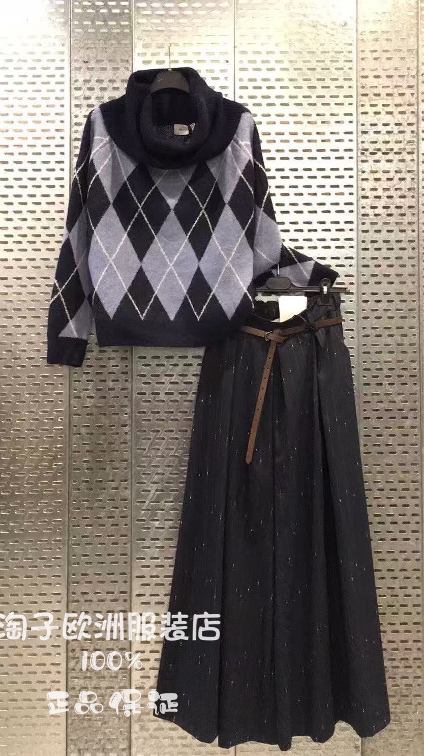 意大利品牌michelle正品菱形针织上衣～松紧配腰带阔腿裤2025秋冬