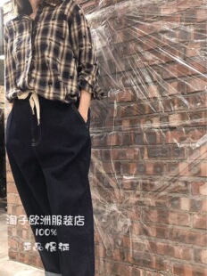 意大利品牌joleen正品复古格子撕破设计长袖衬衫上衣2025秋冬女装