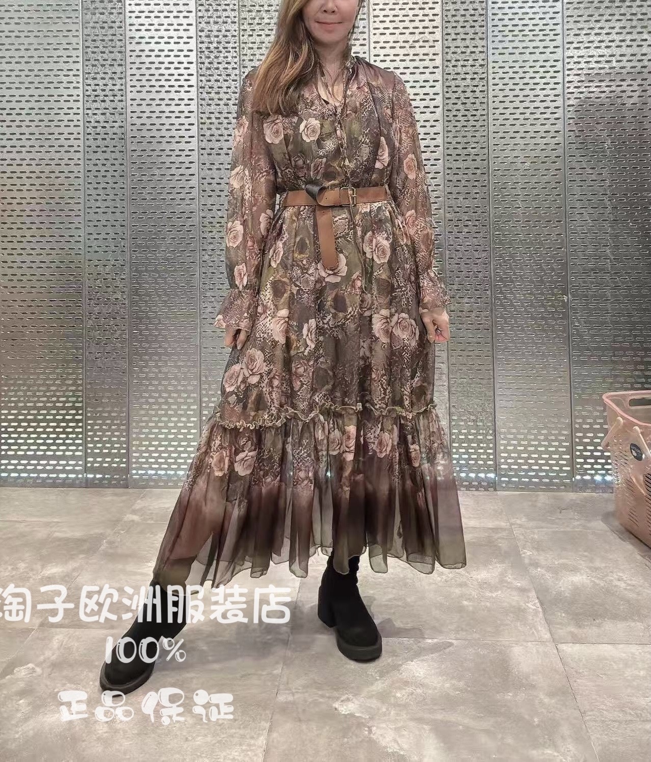 意大利品牌joleen正品时尚配腰带含内衬长袖衬衫连衣裙2025秋冬女