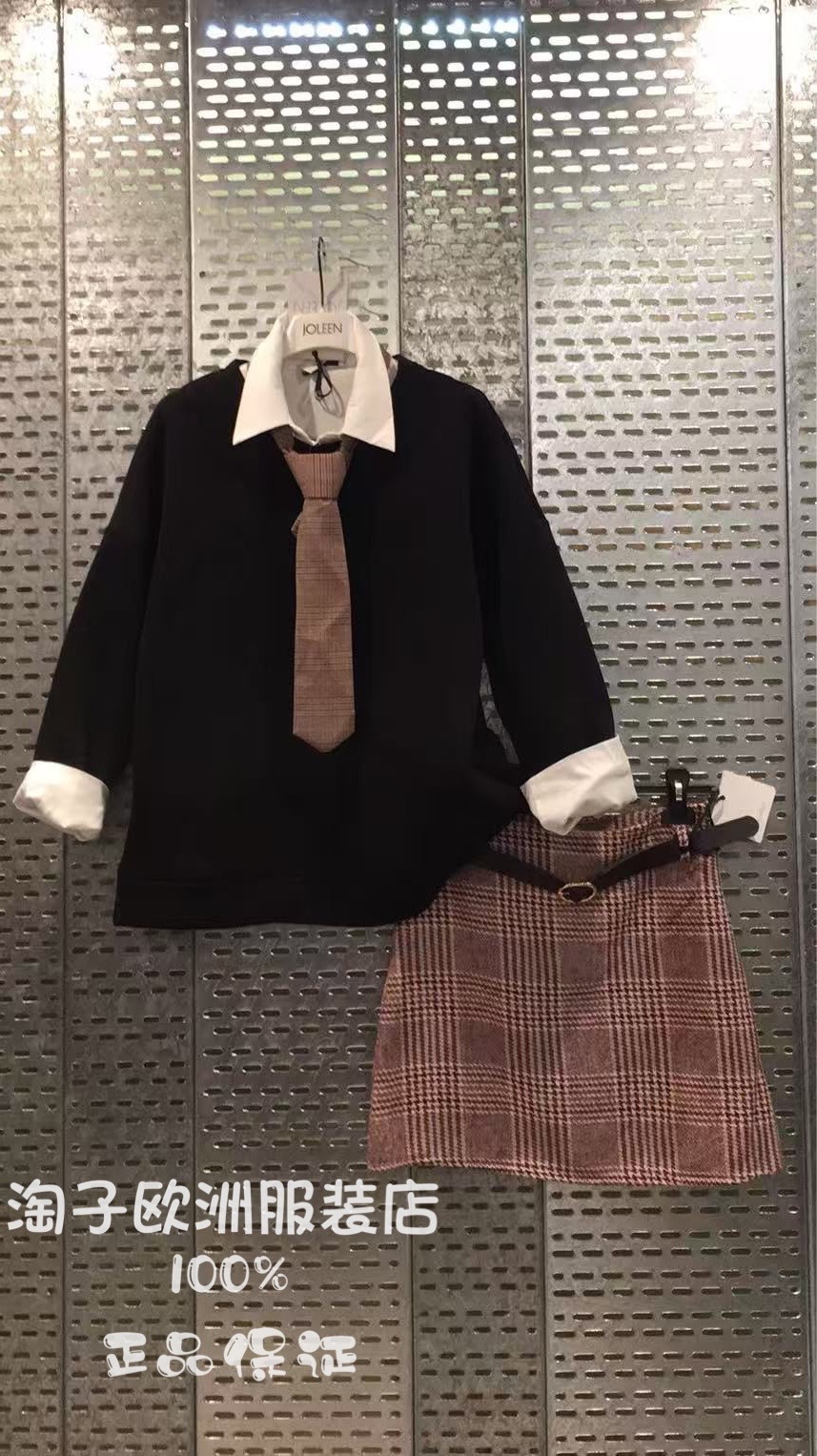 意大利品牌joleen正品时尚配领带假两件衬衫卫衣上衣2025秋冬女装