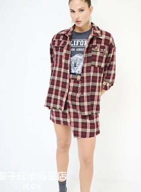 意大利品牌kikisix正品复古格子皮带休闲中高腰裙裤百搭2025秋冬