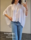 系扣前短后长宽松衬衫 特价 意大利品牌motel正品 上衣2025春夏女现