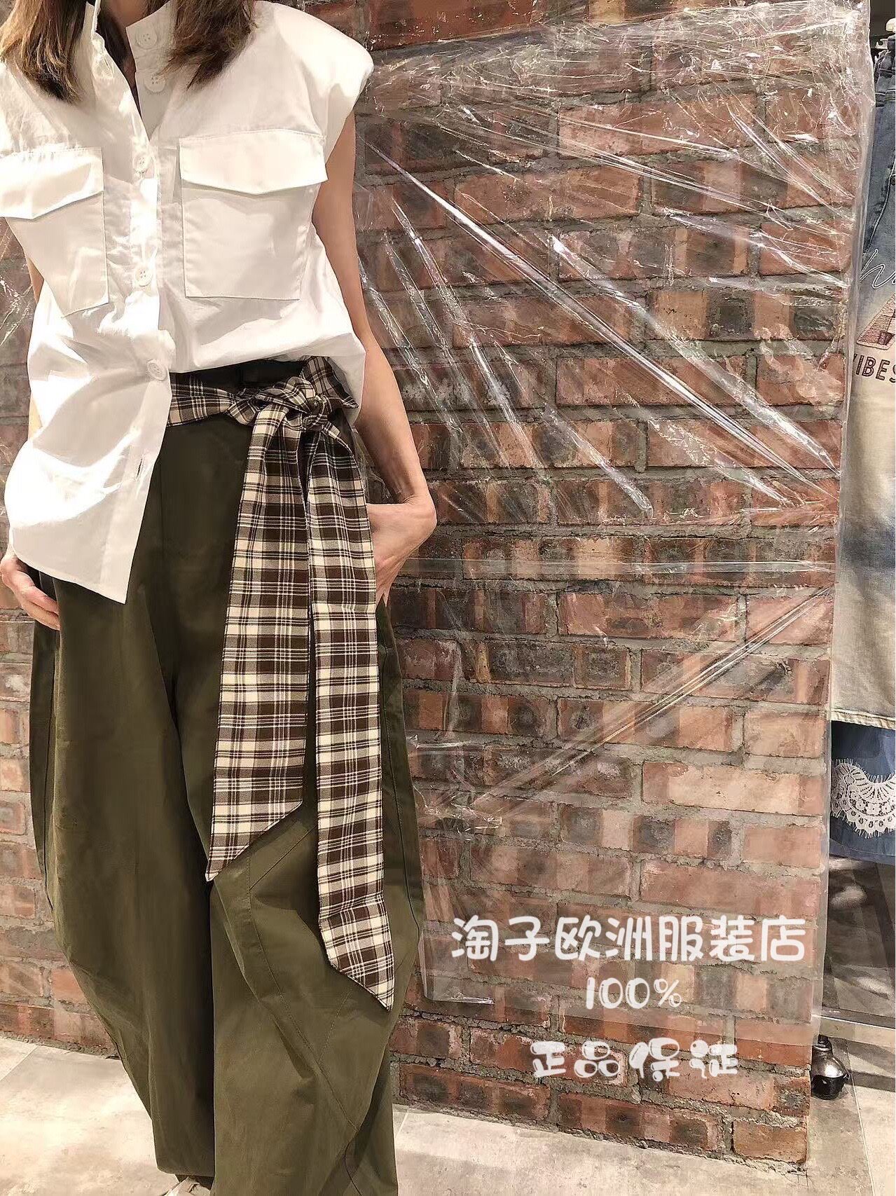 意大利品牌michelle正品拼腰带抽绳裤脚直筒休闲长裤2026春夏女装