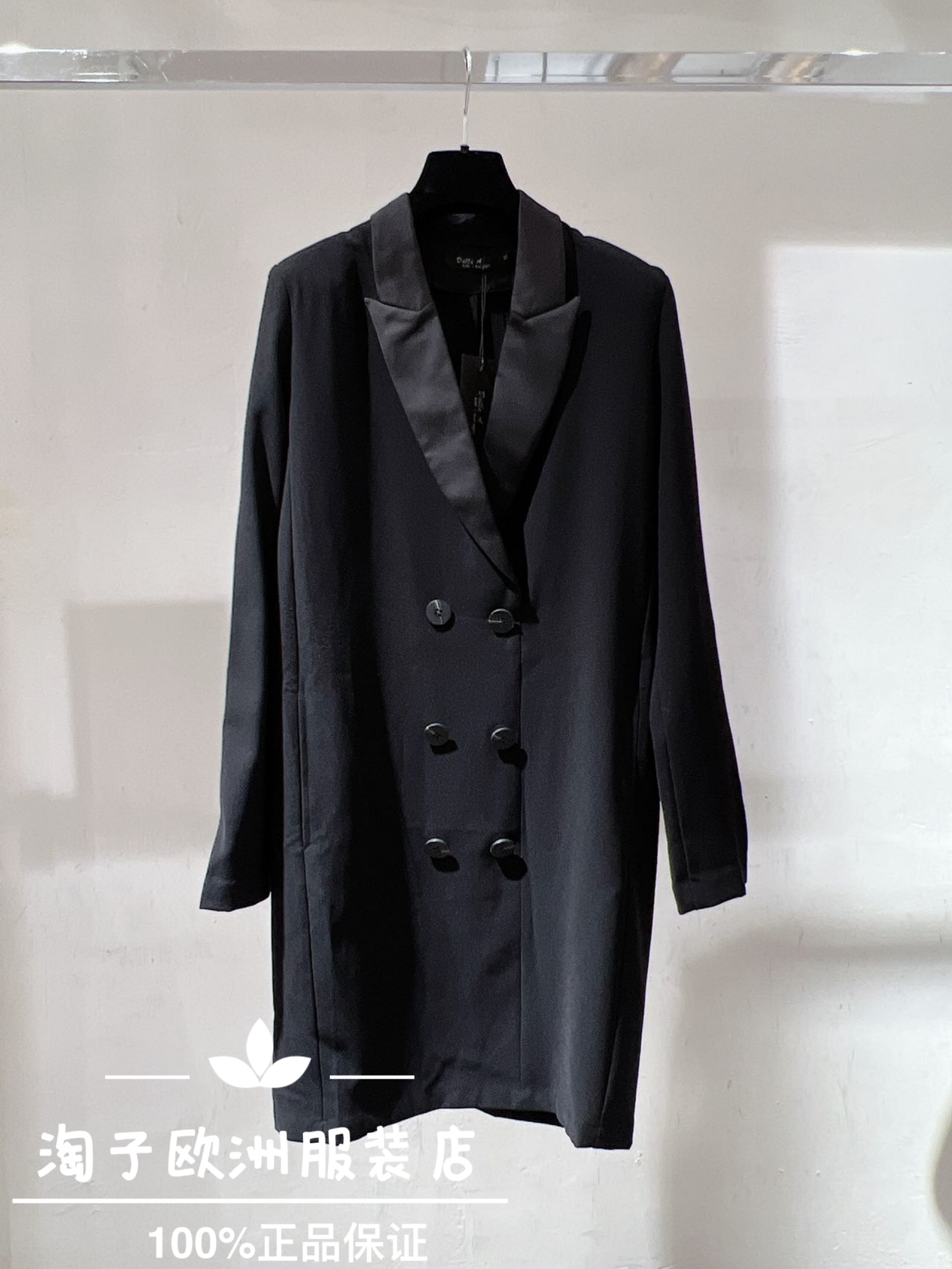 特价意大利品牌dalla a正品双排扣长款垫肩西装外套上衣秋冬女现