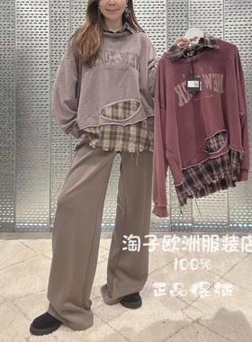 意大利品牌adora正品假两件拼格子撕破设计字母套头上衣2025秋冬