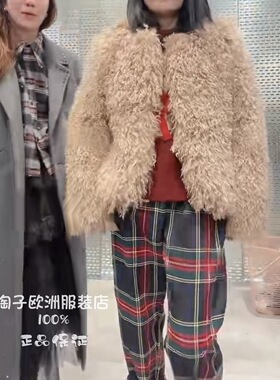 意大利品牌kikisix正品人造羊羔毛长袖毛绒外套上衣气质2025秋冬