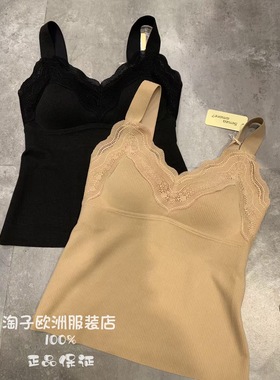 意大利品牌senza正品蕾丝花边装饰含胸垫弹力背心上衣2025秋冬女