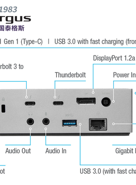 Targus泰格斯Thunderbolt 3雷电双4K显示扩展坞PD电源type-c DOCK220