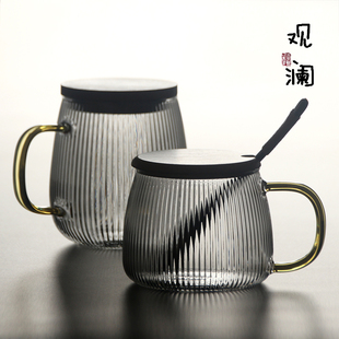 可微波炉加热茶杯大容量办公室喝茶专用玻璃泡茶杯带把手喝水杯子