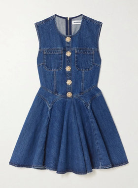 SP原2024春夏法式高端蓝色显瘦设计无袖牛仔连衣裙圆领背心裙短裙