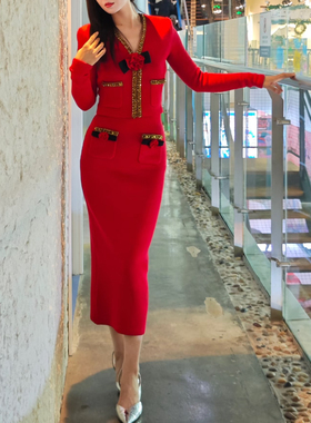 SP原2025春红色金边玫瑰针织开衫上衣半裙套装portrait女千金名媛