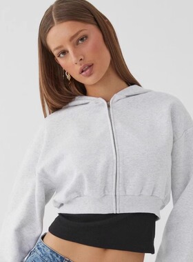 澳洲supre 超柔软棉材质内薄拉绒 露腰短剪裁设计连帽拉链外套