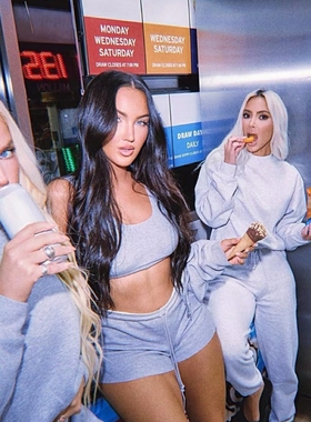 skims卡戴珊 原 cotton fleece经典隐藏拉绳散边抓绒包臀修身短裤