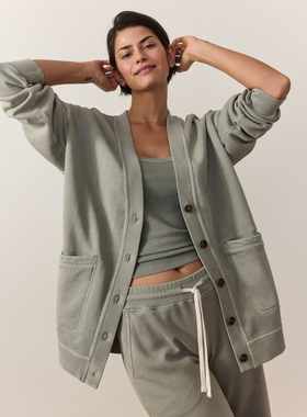 美轻奢marine layer cloud9材质罗纹拼接系扣薄绒开衫外套108美金