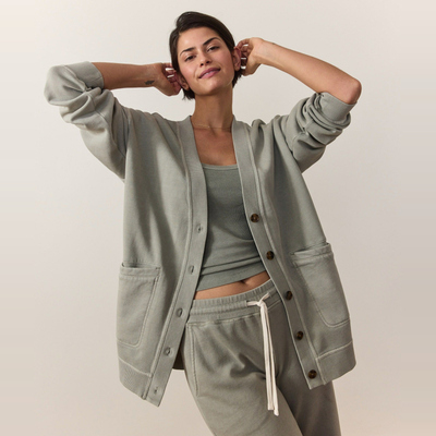 美轻奢marine cloud9材质罗纹拼接系扣薄绒开衫外套108美金