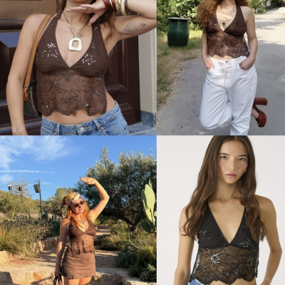 str@divarius 精致华美蕾丝亮片嵌饰设计 全露背挂脖式绑带上衣