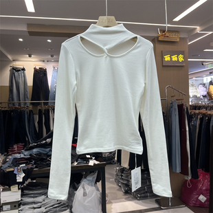 显瘦设计感打底衫 加绒T恤女冬修身 熙3150半高领镂空长袖 yuanxi元