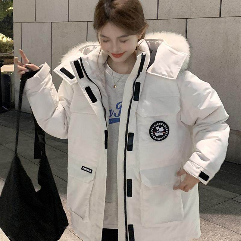 2025冬季新款腰部羽绒服女式工作服中长加厚宽松棉夹克流行棉夹克