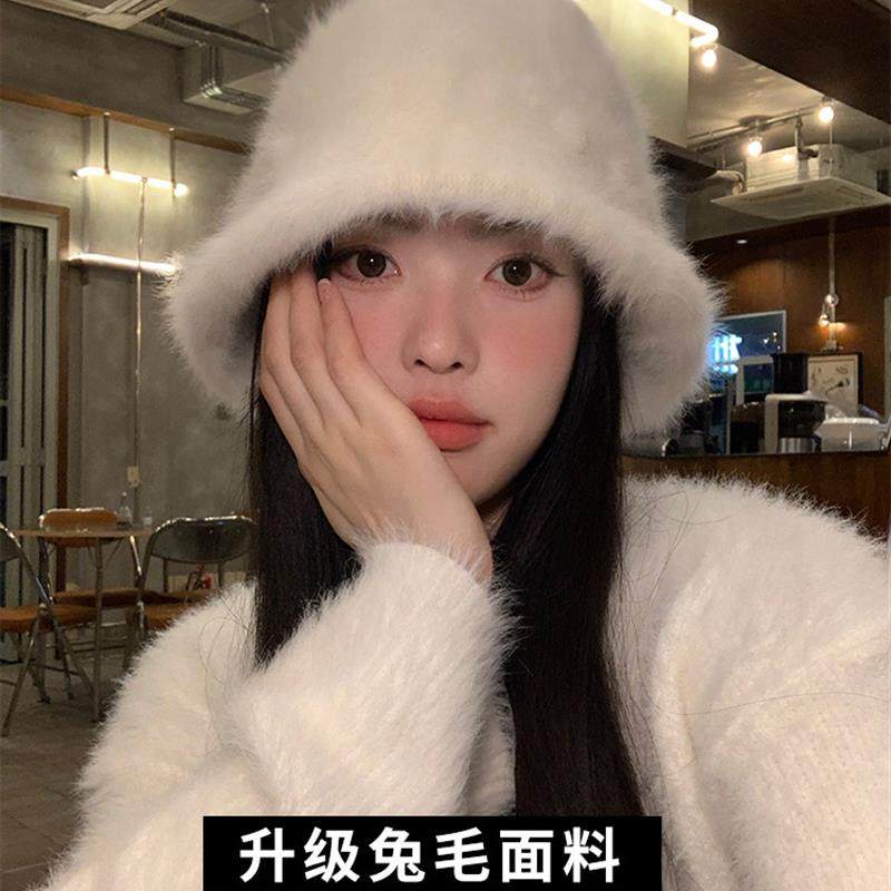 秋冬女用高级毛兔皮渔夫帽白色斗帽日式风格大围露脸小脸盆帽,服饰配件/皮带/帽子/围巾,帽子,淘宝优惠券,粉丝福利购,淘宝优惠卷