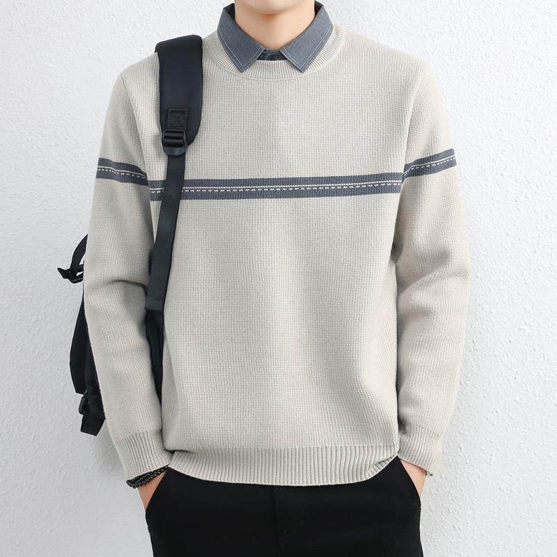 假两件毛衣男秋冬季新款衬衫领高级感宽松加绒加厚针织保暖打底衫,男装,针织衫/毛衣,淘宝优惠券,粉丝福利购,淘宝优惠卷