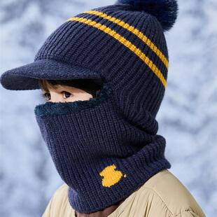 儿童帽子围脖一体帽加绒保暖防风口罩连体帽男女童护耳宝宝鸭舌帽