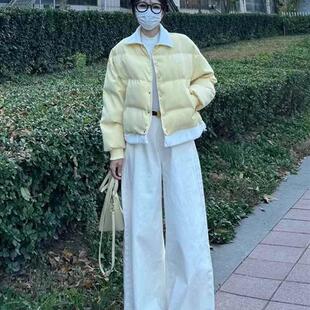 2025冬季新款奶黄色假两件刺绣羽绒棉服女小个子短款加厚棉衣外套