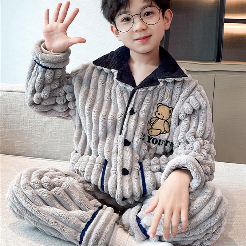 男童睡衣2025新款秋冬装儿童珊瑚绒加厚保暖法兰绒家居服男孩冬装