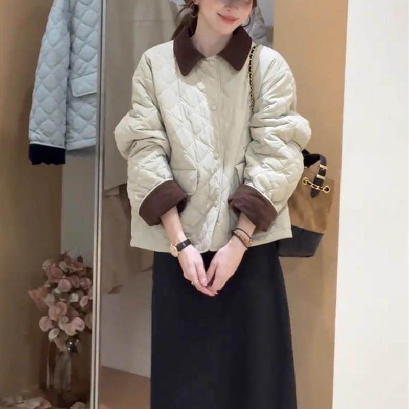 夹棉加厚外套女短款上衣秋冬新款2025韩系宽松简约小个子菱格棉服,女装/女士精品,短外套,淘宝优惠券,粉丝福利购,淘宝优惠卷