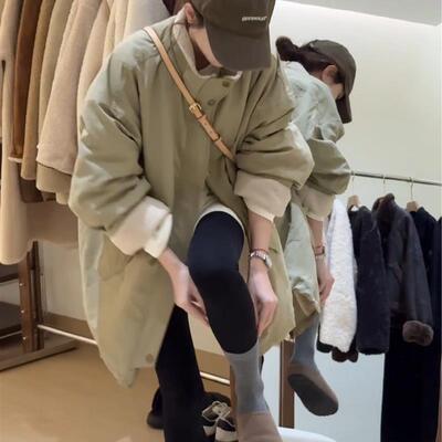 中长度天鹅绒加厚的派克风衣夹克为妇女冬季新的2025韩式保暖棉上