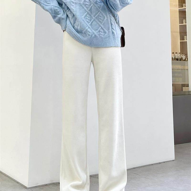 白色阔腿裤女士秋冬新款2023垂褶针织直筒裤宽松羊毛衬里休闲裤雪,女装/女士精品,休闲裤,淘宝优惠券,粉丝福利购,淘宝优惠卷