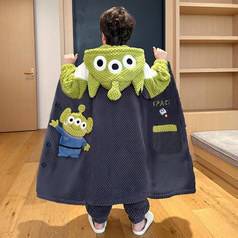 男童睡衣秋冬季珊瑚绒加绒儿童睡袍法兰绒浴袍男孩中大童2025新款