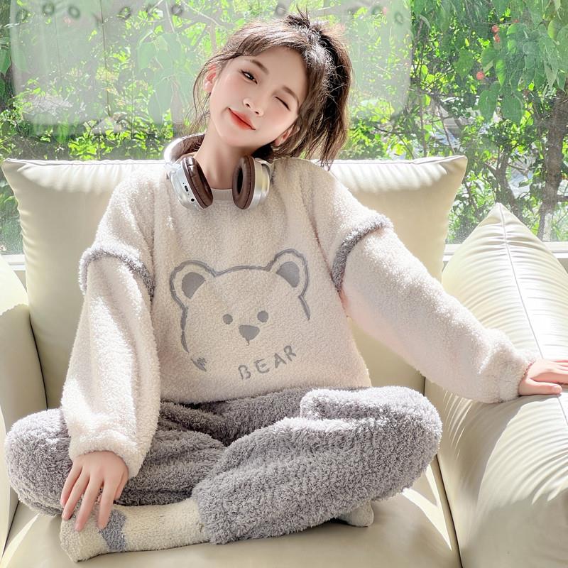 女童睡衣秋冬款2024新款大童女孩珊瑚绒套装儿童法兰绒保暖家居服