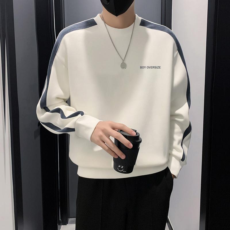 男士拼接卫衣秋冬2023新款潮流痞帅高级感上衣网红潮牌圆领打底衫