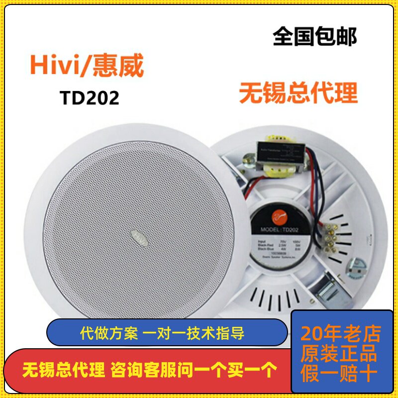 Hivi/惠威TD202定压吸顶式喇叭天花嵌入式音响背景音乐广播音箱