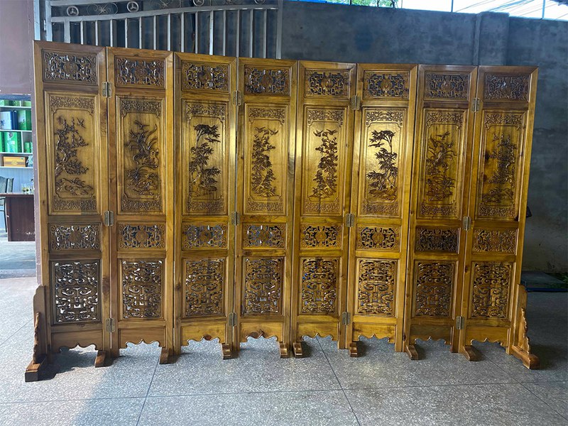 古蜀神木传统手工雕花榫卯金丝楠木八扇屏客厅玄关艺术座屏大厅屏